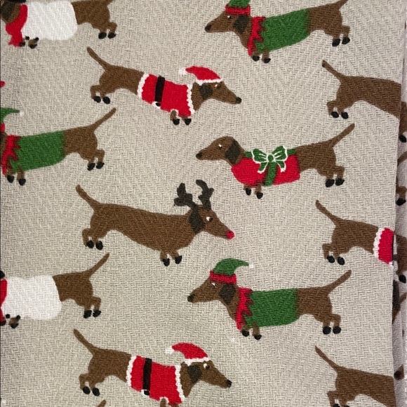 Cynthia Rowley Festive Dachshund Kitchen Towels - Red, Green, Brown set of two - Picture 3 of 6